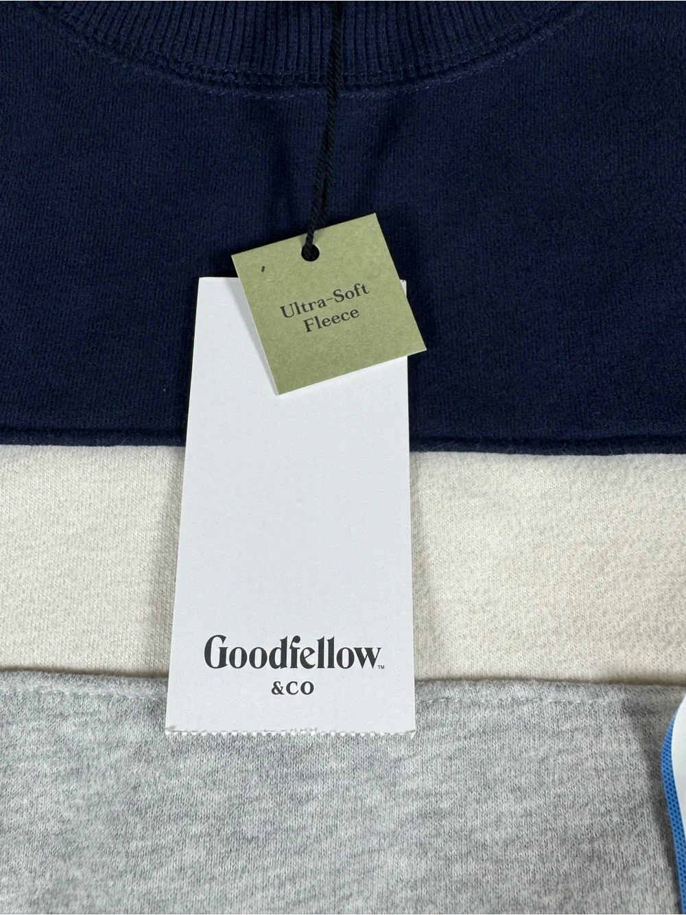 Goodfellow & Co Sweatshirt Navy Blue, White and Grey Stripe Men's Pullover Large